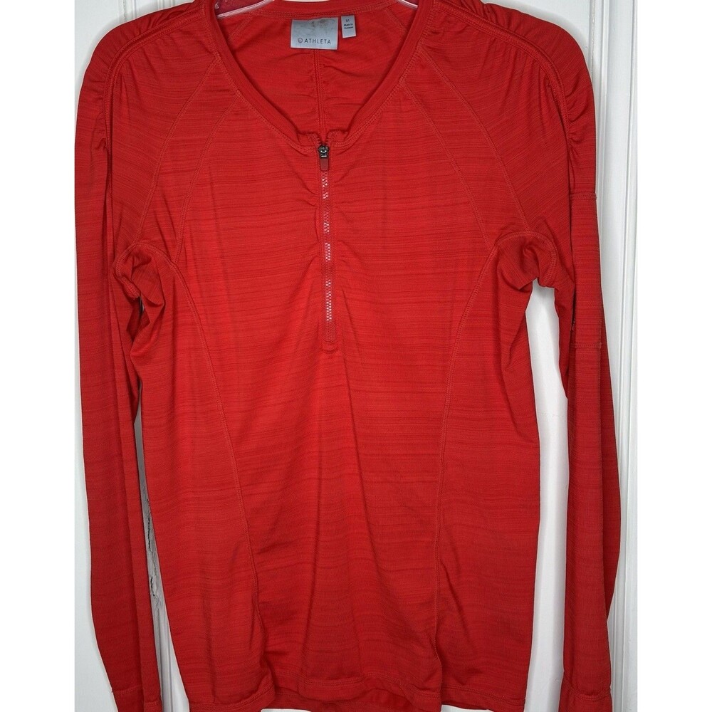 Athleta Red Pacifica Long Sleeve Active Top Size M 1/4 Zip Pocket On Sleeve